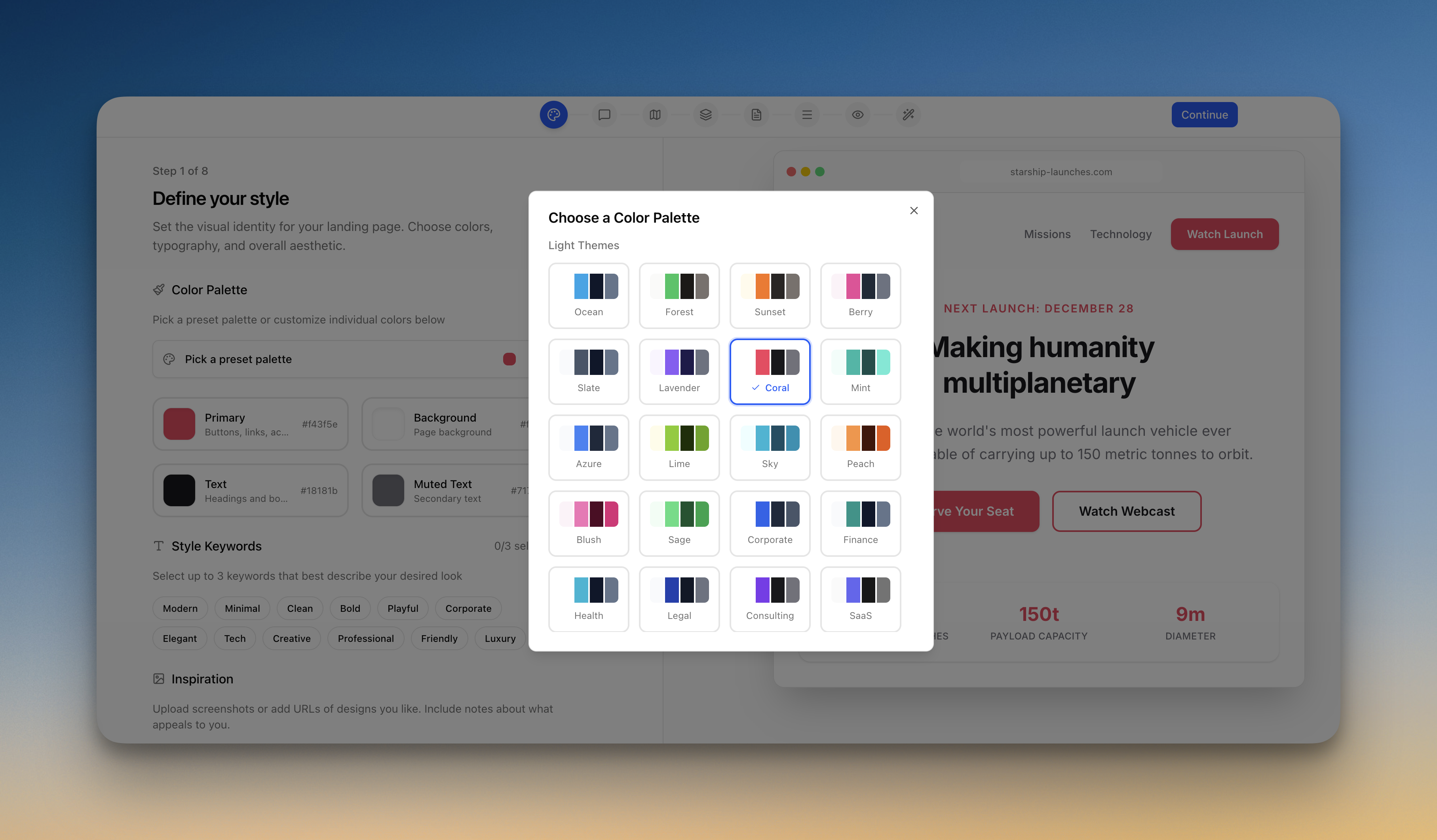Style step - Choose color palettes, fonts, and visual keywords